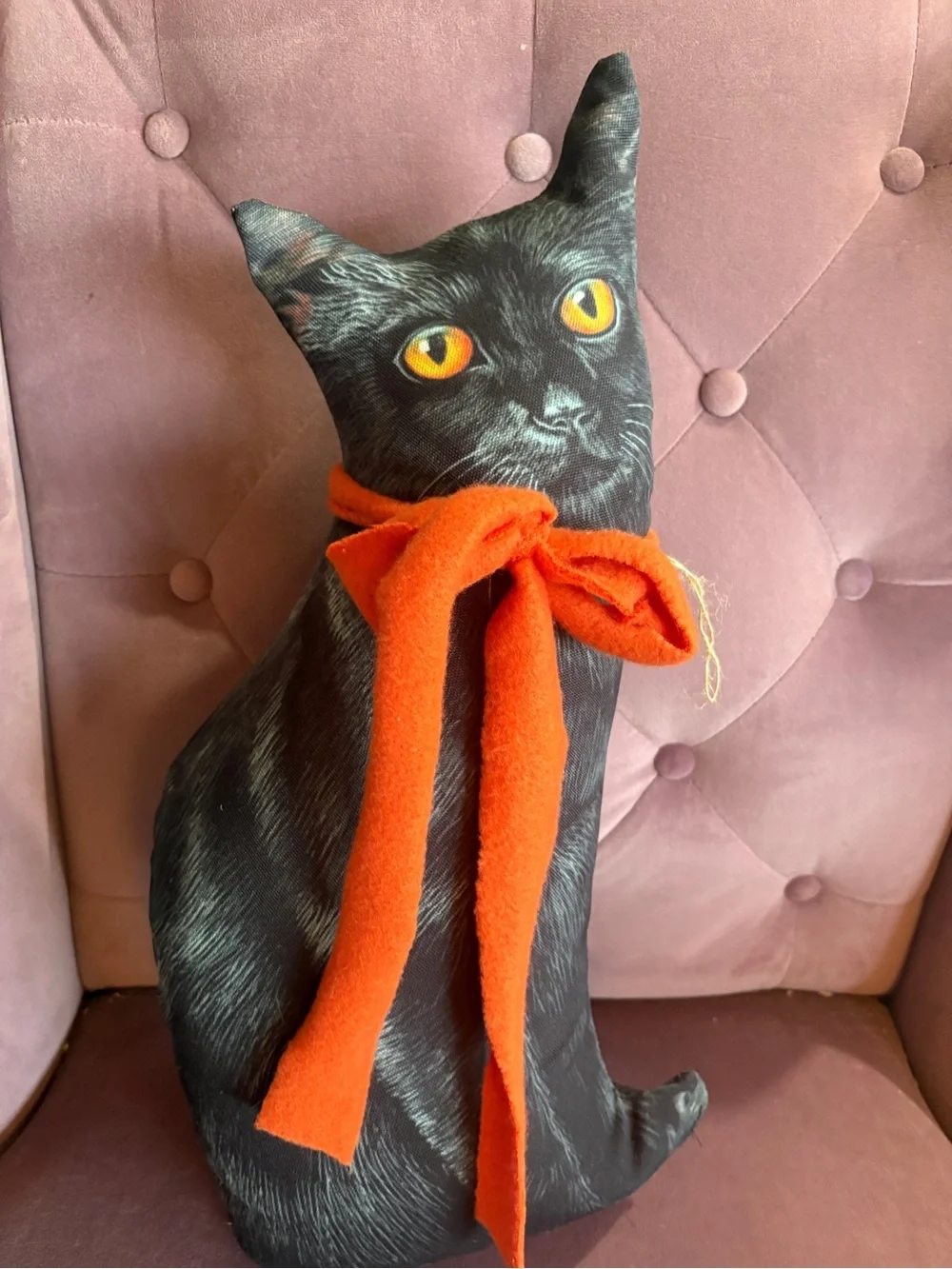 Vintage style Black Cat Pillow Décor with Orange Bow - Unbranded